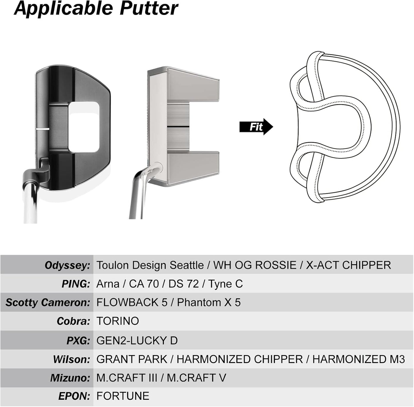BIG TEETH Putter Cover Mallet Putter Cover Half Mallet Small Golf Headcover, Mini Club Head Protector Magnetic Closure Black Leather for Odyssey White Hot #5 Golf Rossie Tour Edge Chipper etc