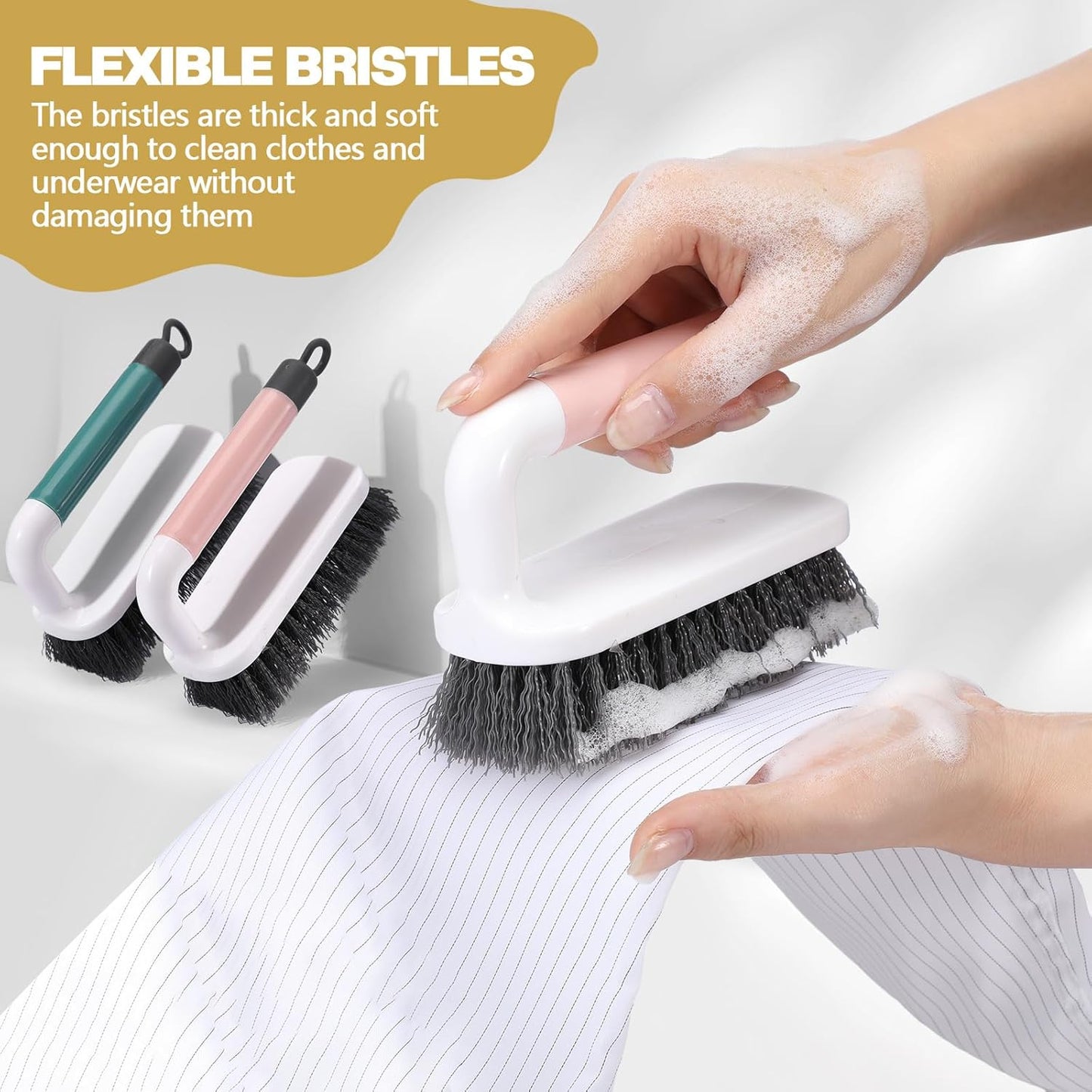 16 Pack Scrub Brush Heavy Duty Cleaning Brushes with Handle Stiff Bristles Scrub Brush Bulk for Shower Bathroom Carpet Kitchen Bathtub Scrubber, Grey, Blue, Green, Pink