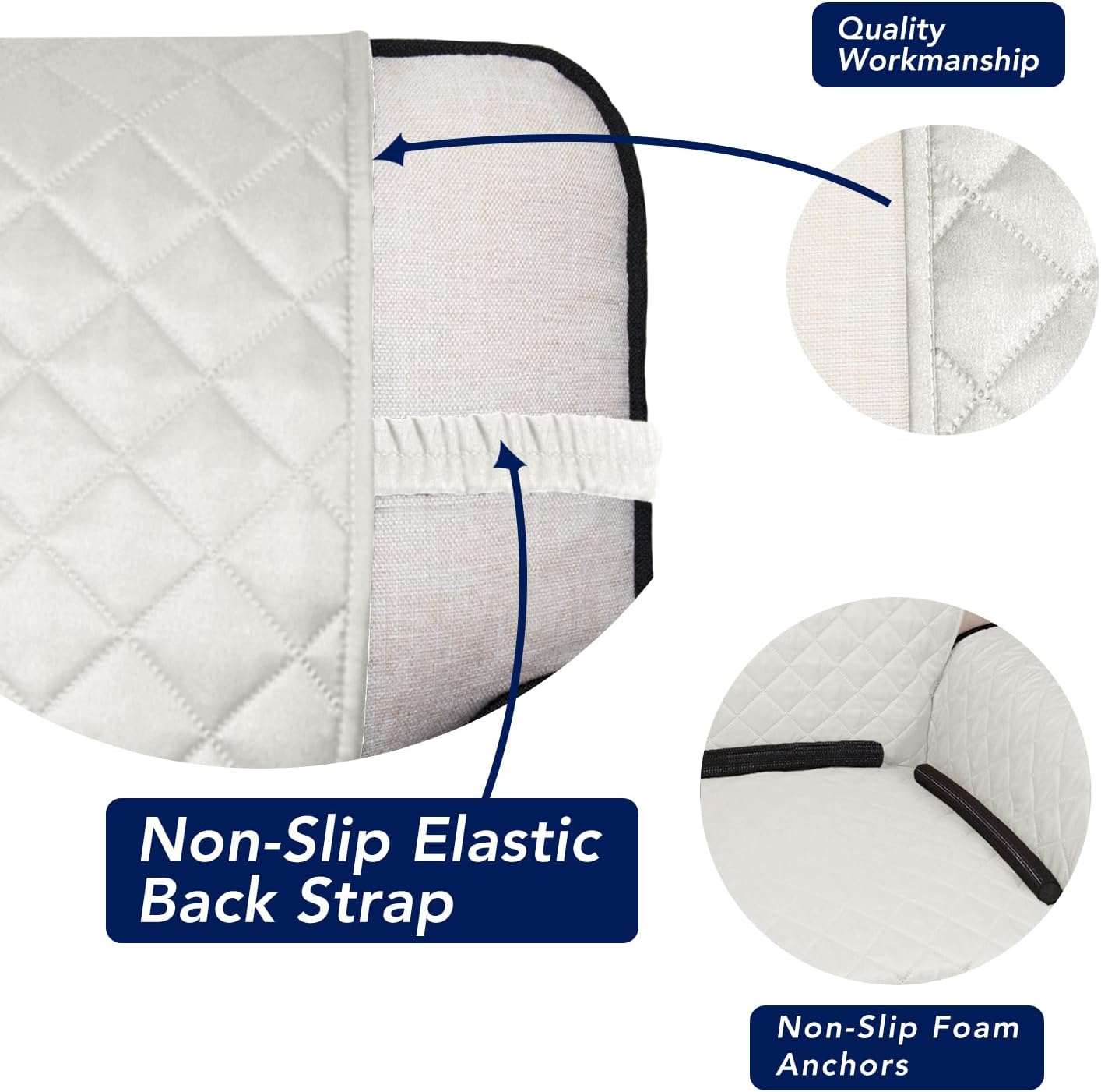 PureFit Reversible Quilted Sofa Cover, Water Resistant Slipcover Furniture Protector, Washable Couch Cover with Non Slip and Elastic Straps for Kids, Dogs, Pets (XX Large, Ivory/Ivory)