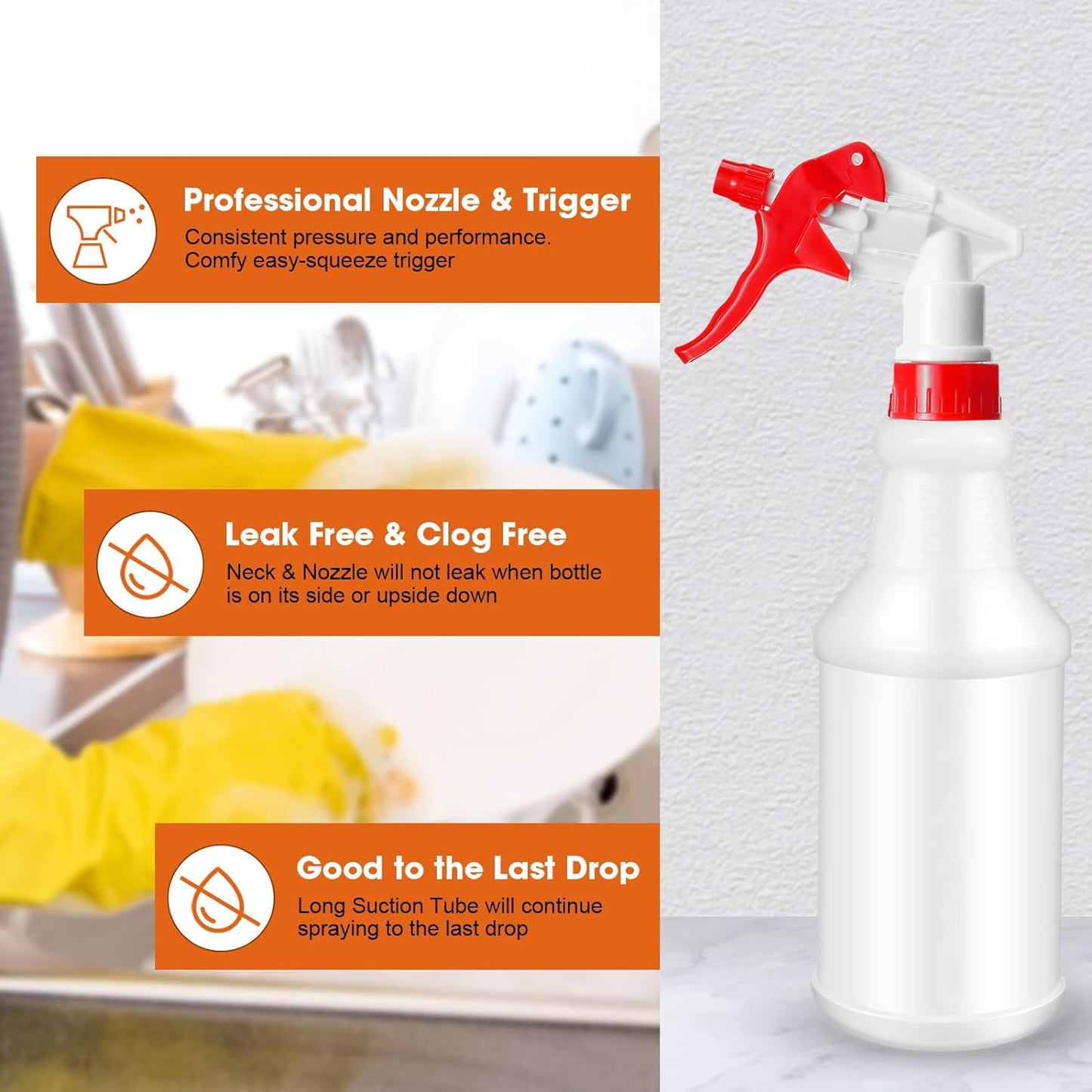 Eccliy 12 Pcs 16 Oz Plastic Spray Bottle, Adjustable Empty Reusable Sprayer for Cleaning, Planting, Water, Bathroom and Kitchen, BBQ, Commercial and Residential(Red,Original)