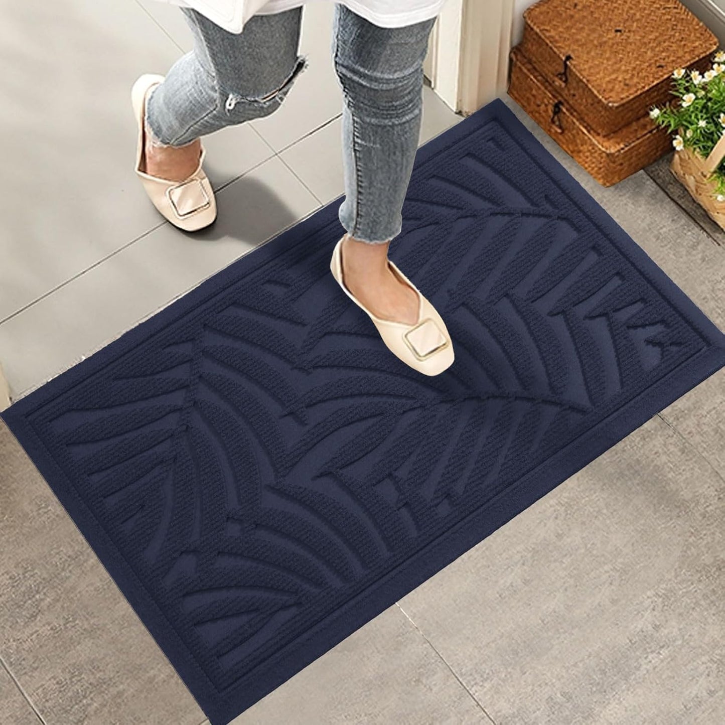 Front Door Mat, Absorbent Resist Dirt Welcome Door Mat Indoor Outdoor, Waterproof Doormat, Sturdy Non Slip Backing, Fade Resistant, Low Profile Entry Mat for Entryway, 29×17, Blue