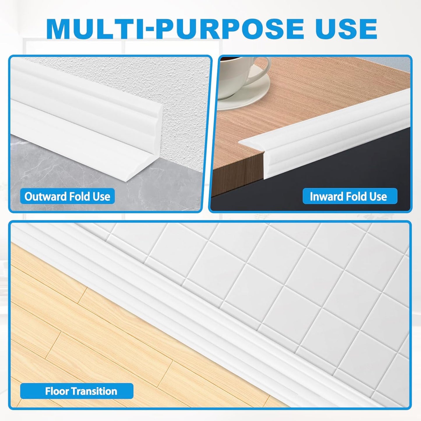 Wall Corner Protector Peel and Stick Corner Trim Molding Flexible Inside & Outside Wall Edge Guard Self Adhesive Moulding Trim for Edge Use, White, 1.6” W x 40’ L