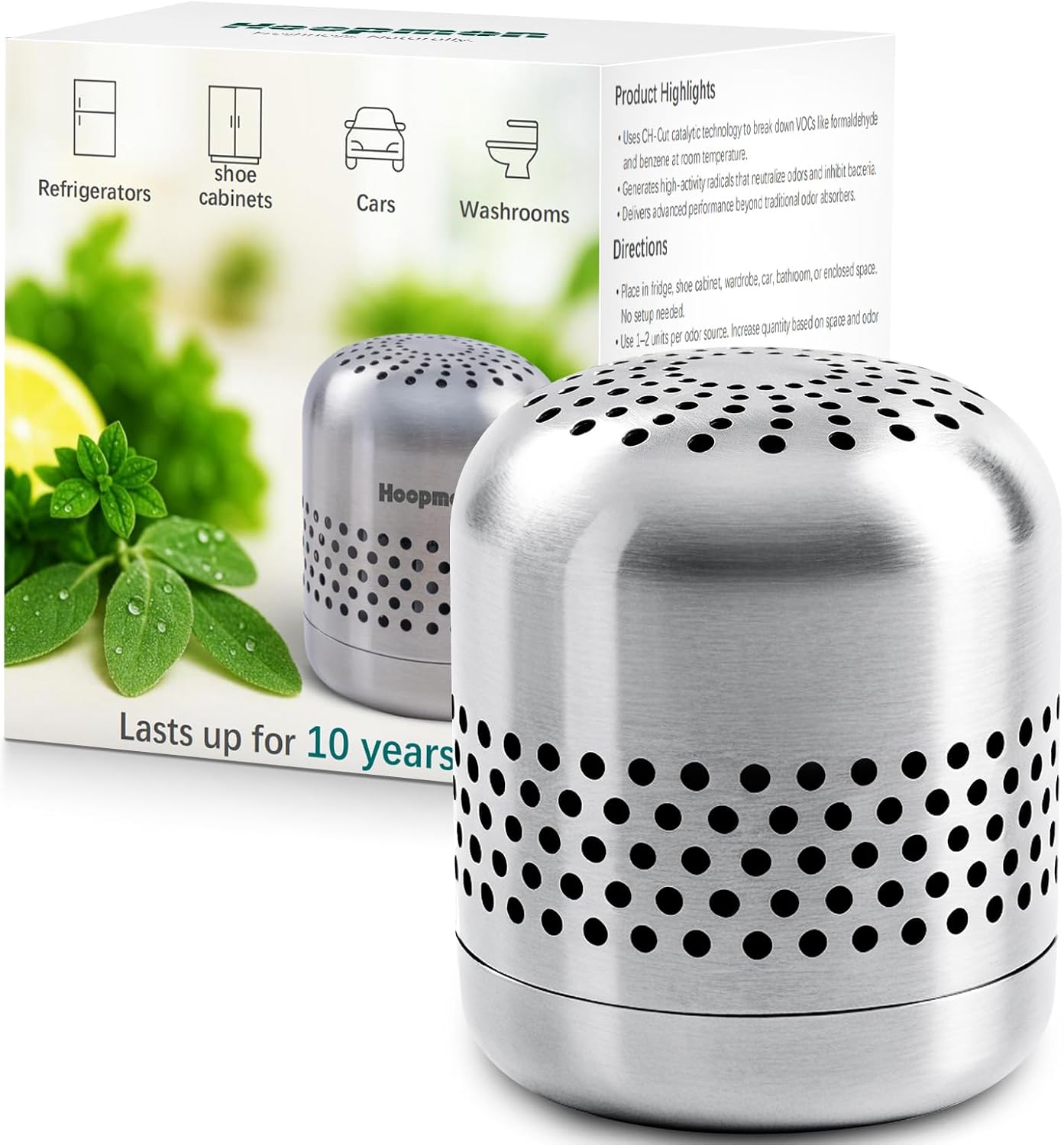 Upgraded Refrigerator Deodorizer – Lasts for 10 Years, Long-Lasting Odor Eliminator for Fridge, Closet, Car -More Effective Than Baking Soda Charcoal Air Purifier - Nano Catalyst Technology (2 Pack)