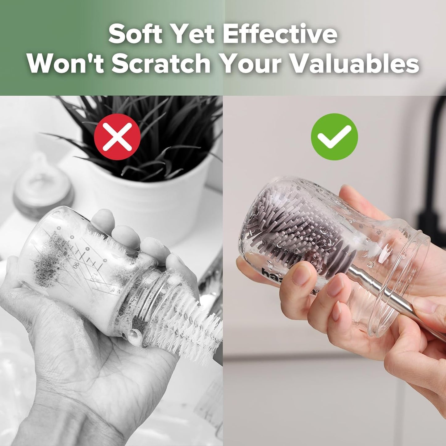 Haakaa Silicone Cleaning Brush - Baby Bottle Brush Cleaner for Breast Pump,Nipple,Breast Milk Storage Bag - Food Grade Silicone - 1 Count - Grey