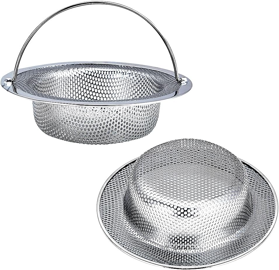 Kitchen Sink Strainer, 2-Pack Sink Strainer Basket with Handle, 4.5" Diameter, Stainless Steel, Rust Free and Dishwasher Safe