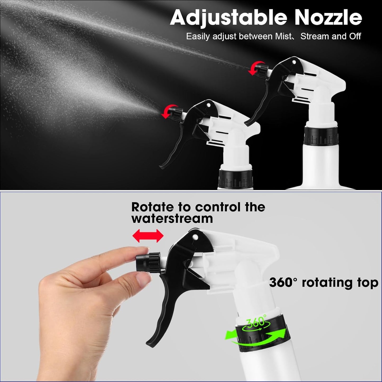 Eccliy 12 Pcs 16 Oz Plastic Spray Bottle, Adjustable Empty Reusable Sprayer for Cleaning, Planting, Water, Bathroom and Kitchen, BBQ, Commercial and Residential (Black&white)