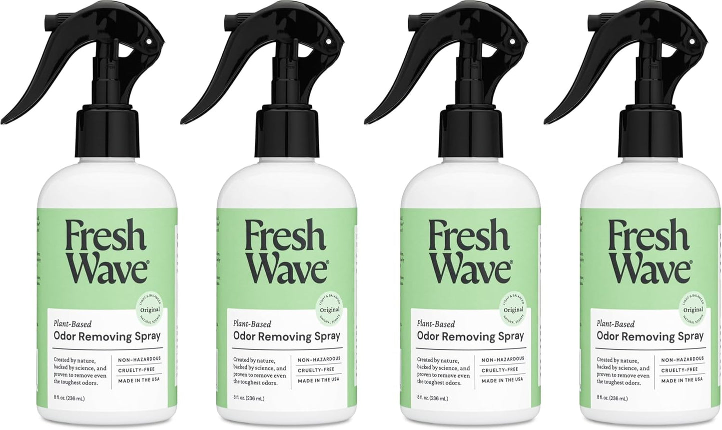 Fresh Wave Odor Eliminator Spray & Air Freshener, 8 oz., Pack of 4 - Odor Absorbers for Home, Safer Odor Relief, Natural Plant-Based Odor Eliminator, For Furniture, Fabrics & Trash