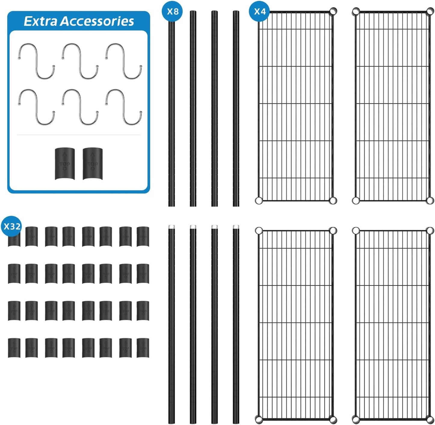 4-Shelf Adjustable Metal Shelf Wire Shelving Unit Storage Rack Display Shelf for Office,Kitchen,Bedroom,Bathroom,Laundry,Pantry Basement,Garage(Black,36" L x 14" W x 54" H)
