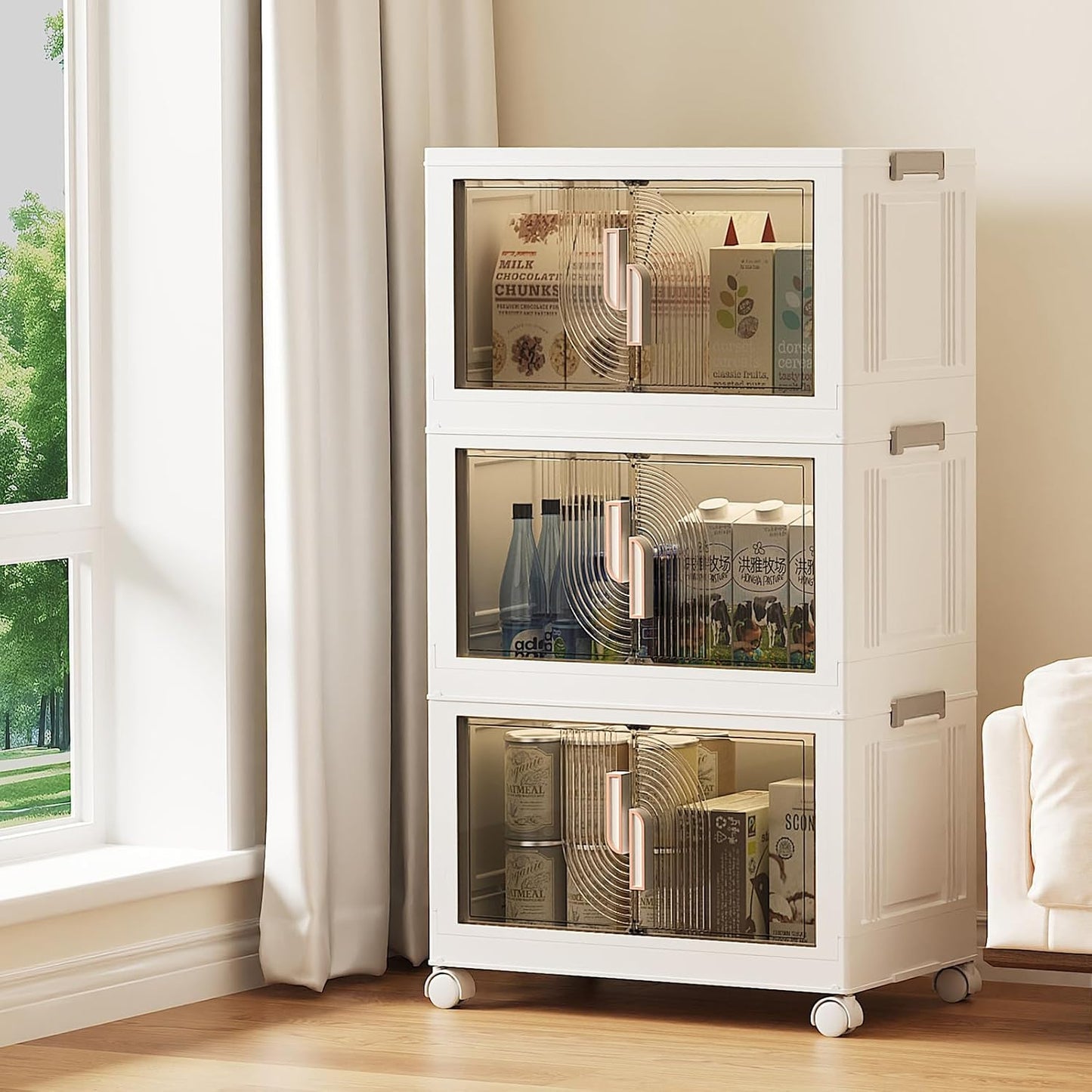 Elegant 3 Tiers Stackable Storage Bins for Home Organization, Moveable Plastic Storage Bins with Lids, Easy Assembled Storage Box for Closet Organizers and Storages Dorm 22" W x 12.4" D x 37.6" H