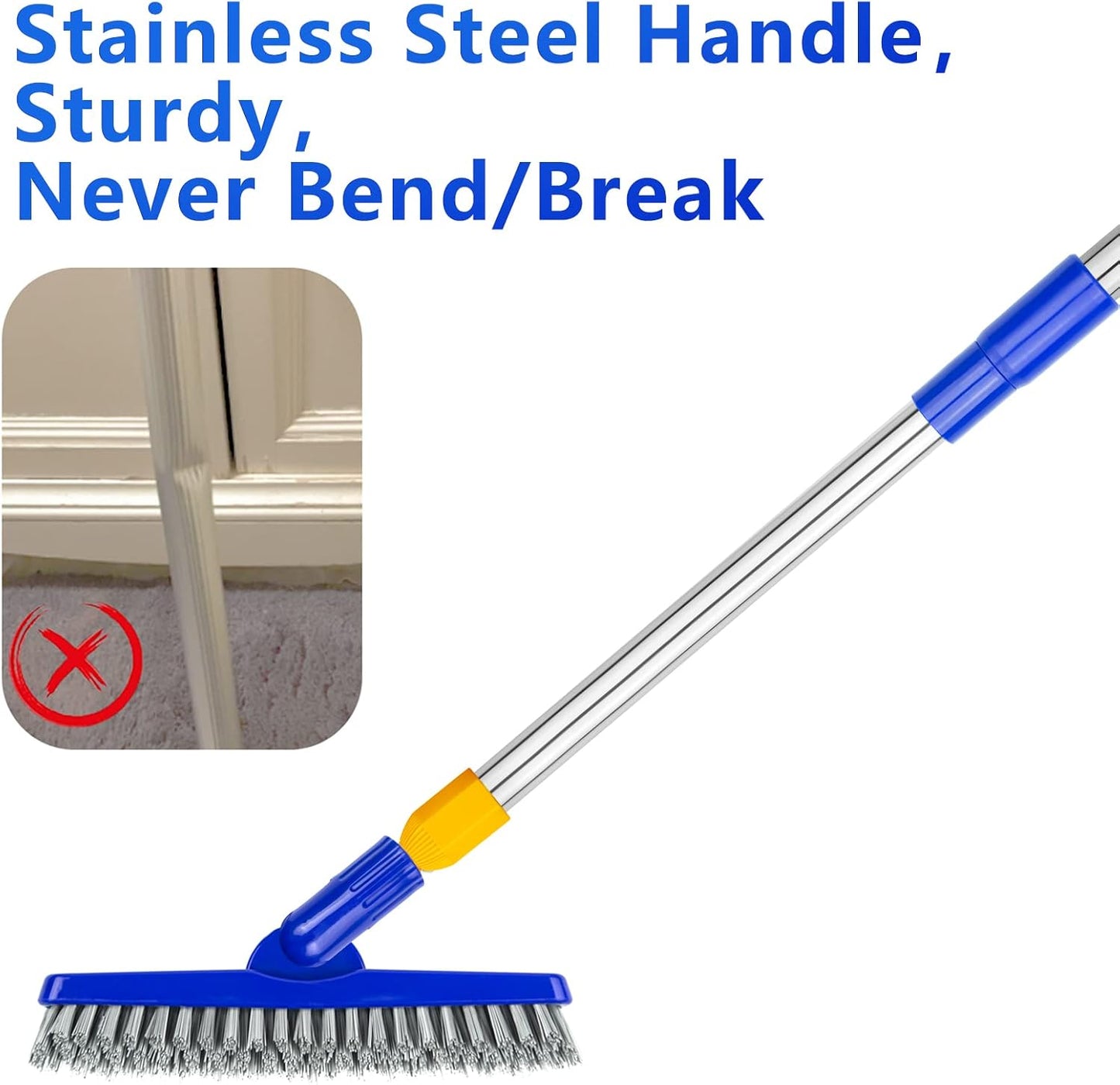 ITTAHO 12" Wide Floor Scrub and Grout Brush Set With Long Extendable Handle - Stiff Bristle Heavy Duty Cleaner for Tile, Deck, Garage, Kitchen, Bathroom