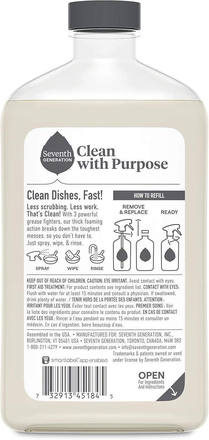 Seventh Generation Foaming Dish Spray, Honey Crisp Apple 16 Fl Oz (Pack of 3), Refill Pack of 3 with 1 Sprayhead