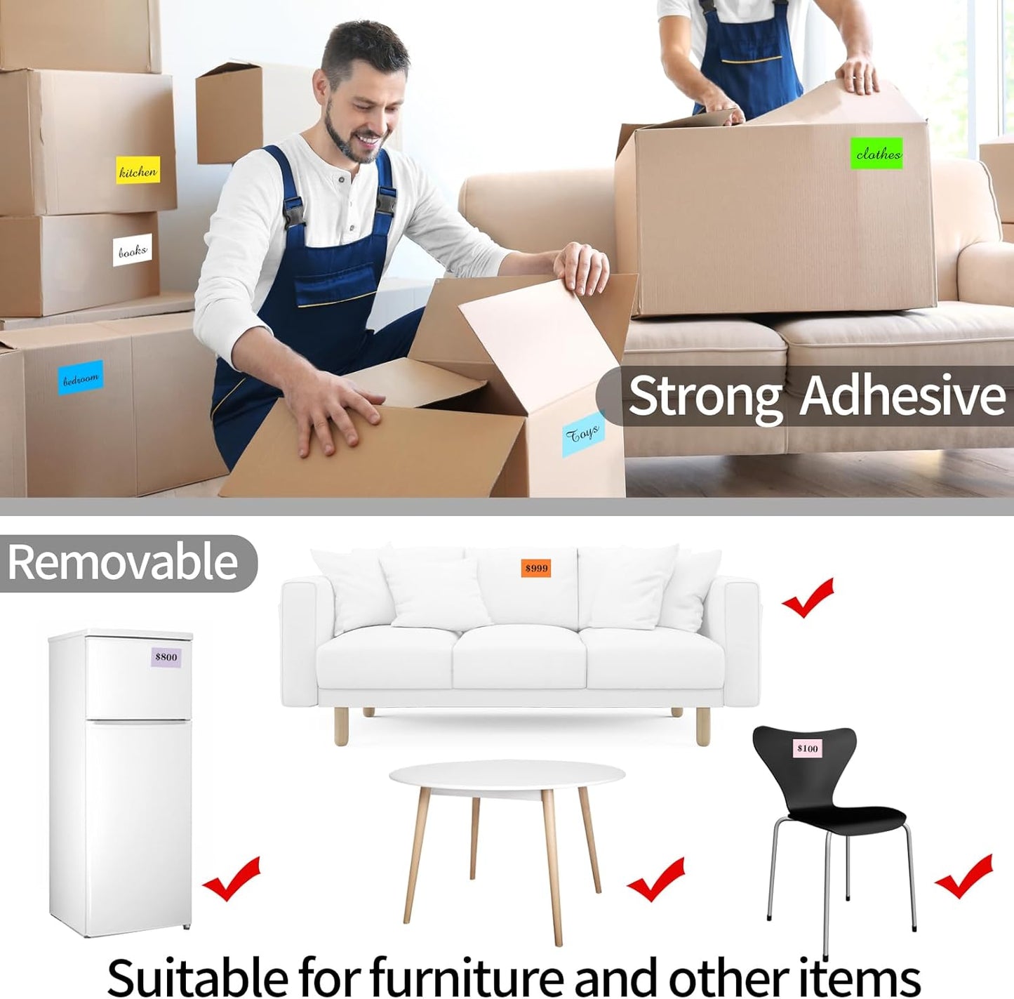 STARLIBOO Colored Labels Stickers 3 x 2 Inch, Rectangle Moving Labels Stickers, 250Pcs Garage Sale Price Stickers, Adhesive Moving Labels for Boxes(Pink)