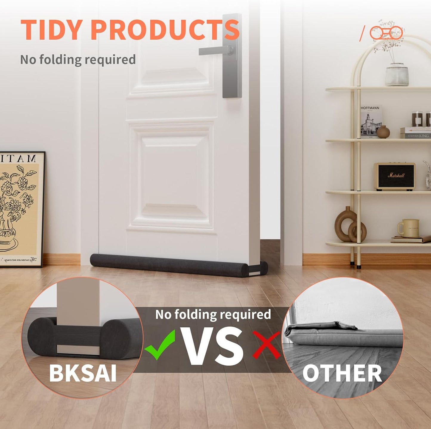 Upgraded Door Draft Stopper for Bottom of Door, Under Door Gap Filler for Big Gap, No Folding Required, Flexible Installation Door Sweep soundproofing Strip for Home & Apartment, 28-32in, Black