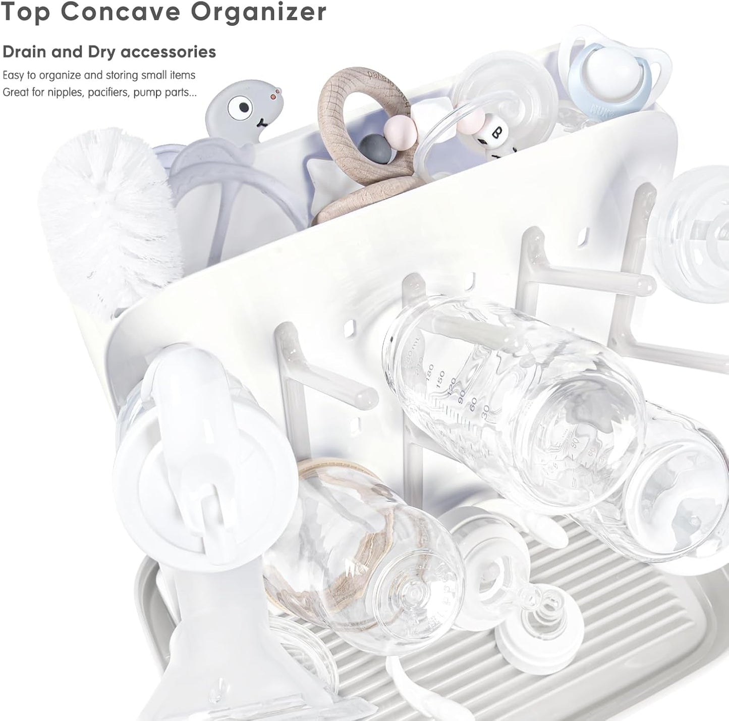 Termichy Baby Bottle Drying Rack: Large Vertical Bottle Dryer Rack Holder - Space Saving Standing Drying Rack for Baby Bottles and Pump Part Cleaning (White)