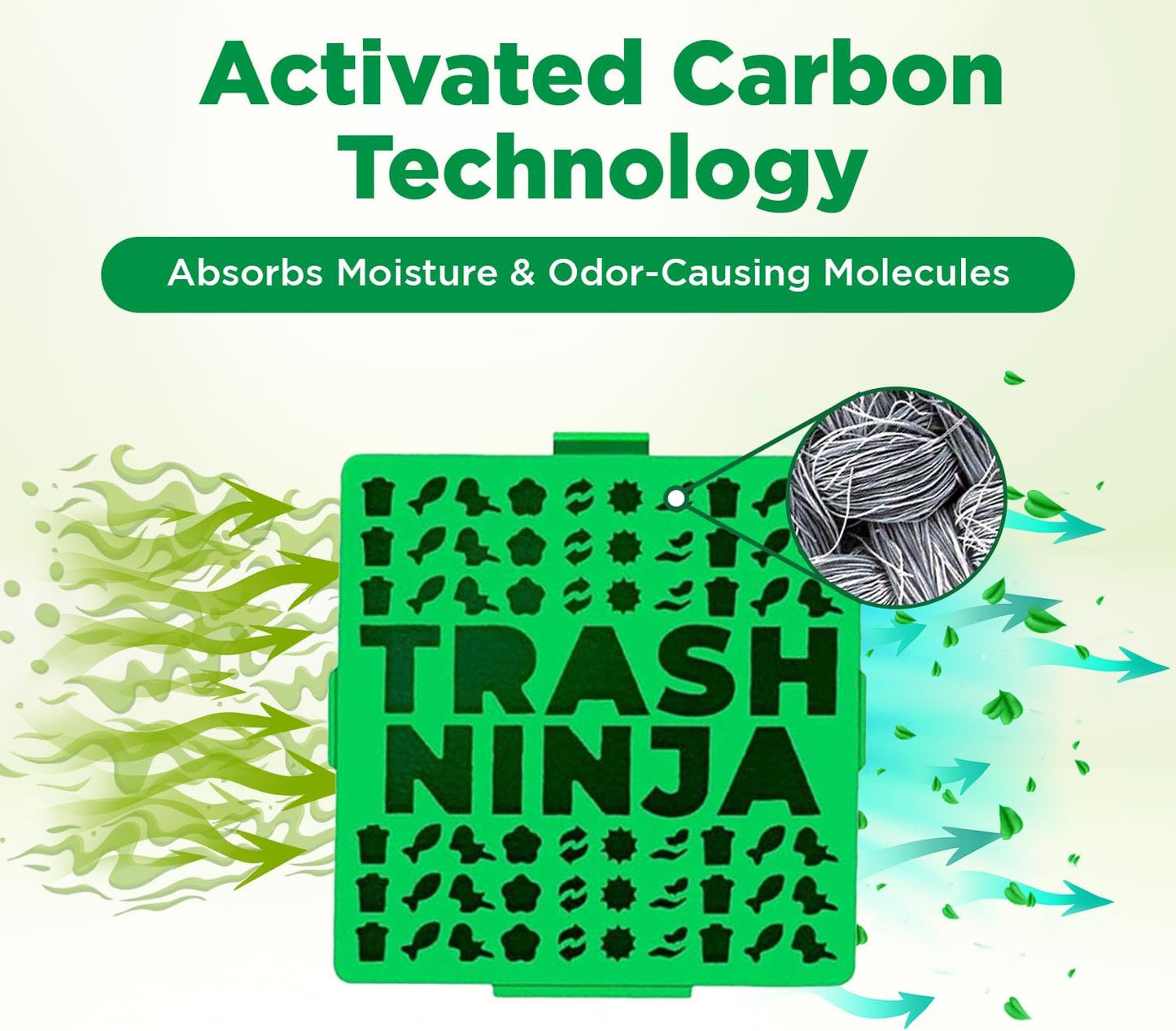 Trash Ninja Trash Can Deodorizer and Odor Eliminator (2 Pack) for Indoor Trash Cans Up to 10 Gallons, Made with Natural Activated Carbon - Lasts Up to 3 Months - Garbage Can Deodorizer to Control Odor