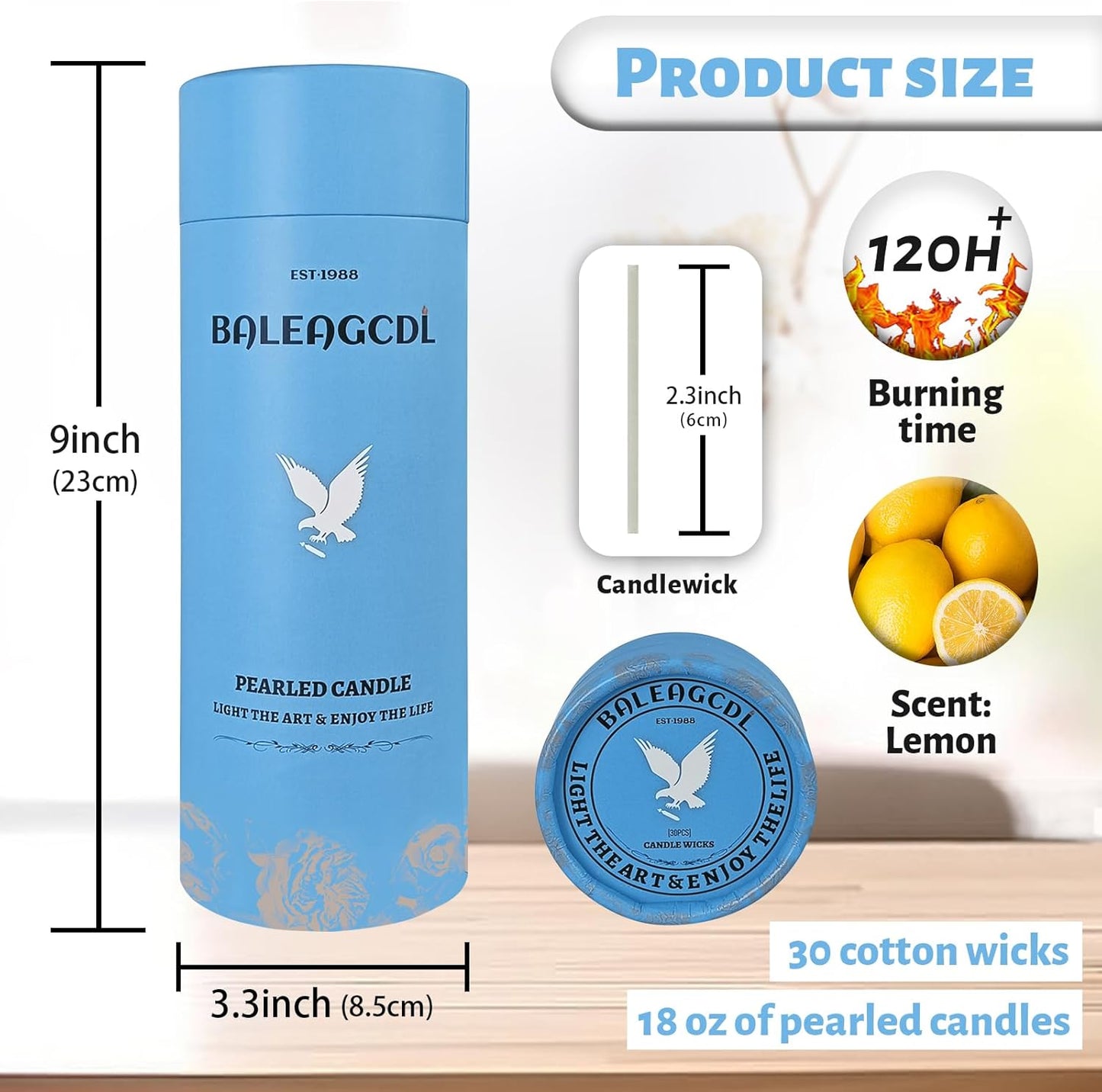 Lemon Scented Yellow Pearled Candle 18oz Luxury Sand Candle Granulated Wax - 30 Cotton Wicks - Wax for Candle Making Decorative Candles Smooth and Clean Burning Lasts up to 120 Hours