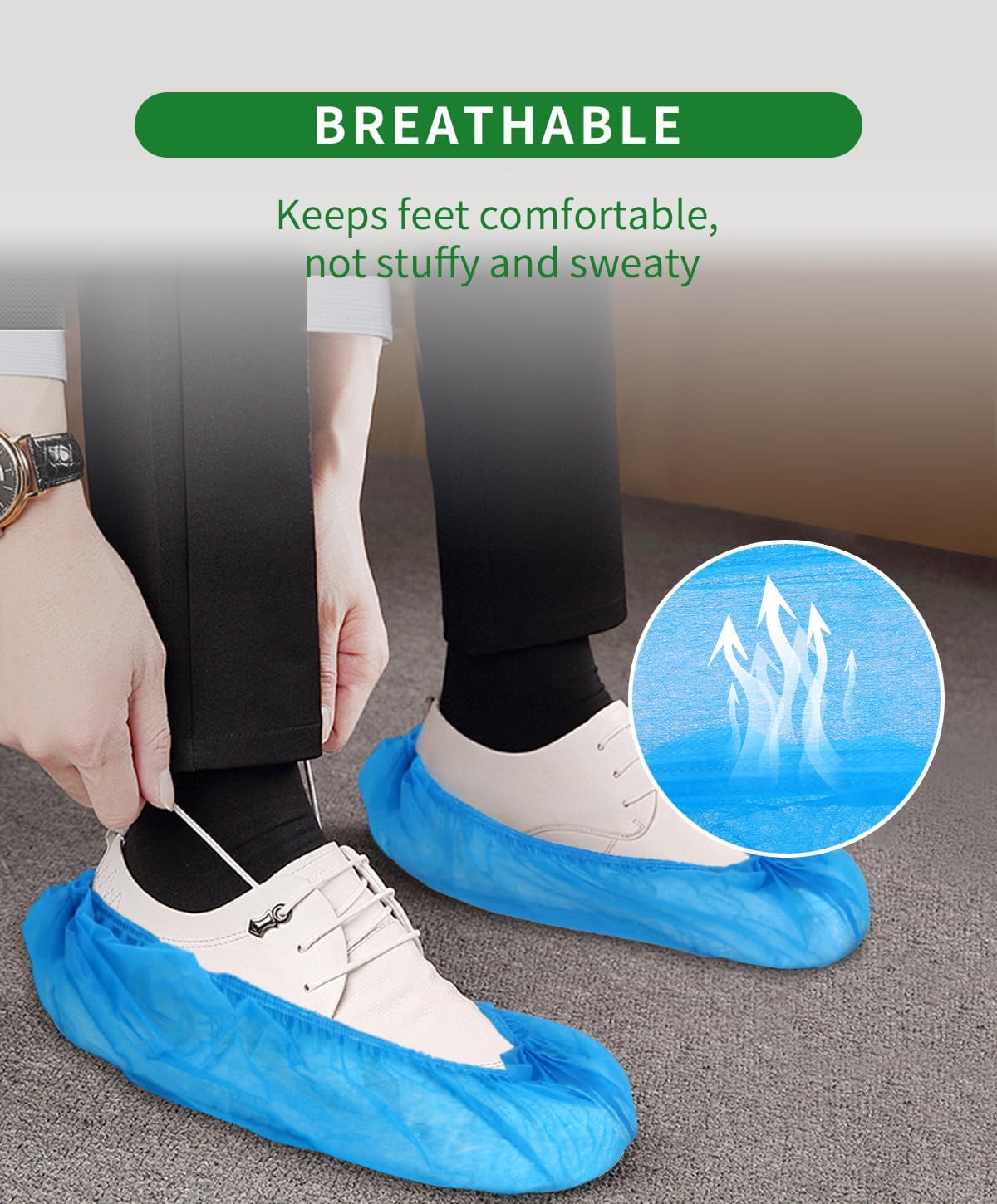 200Pcs(100 Pairs) Non-Woven Shoe Covers Disposable Non Slip for Indoors, Breathable | Durable | Boot Covers, Fits Up to Size 13 US Men (Blue)