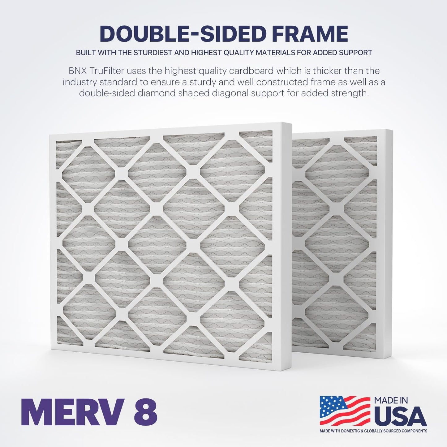 BNX TruFilter 20x20x2 Air Filter MERV 8 (4-Pack) - MADE IN USA – Dust & Pet Defense Electrostatic Pleated Air Conditioner HVAC AC Furnace Filters for Dust, Pet, Mold, Pollen MPR 600 – 700 & FPR 5