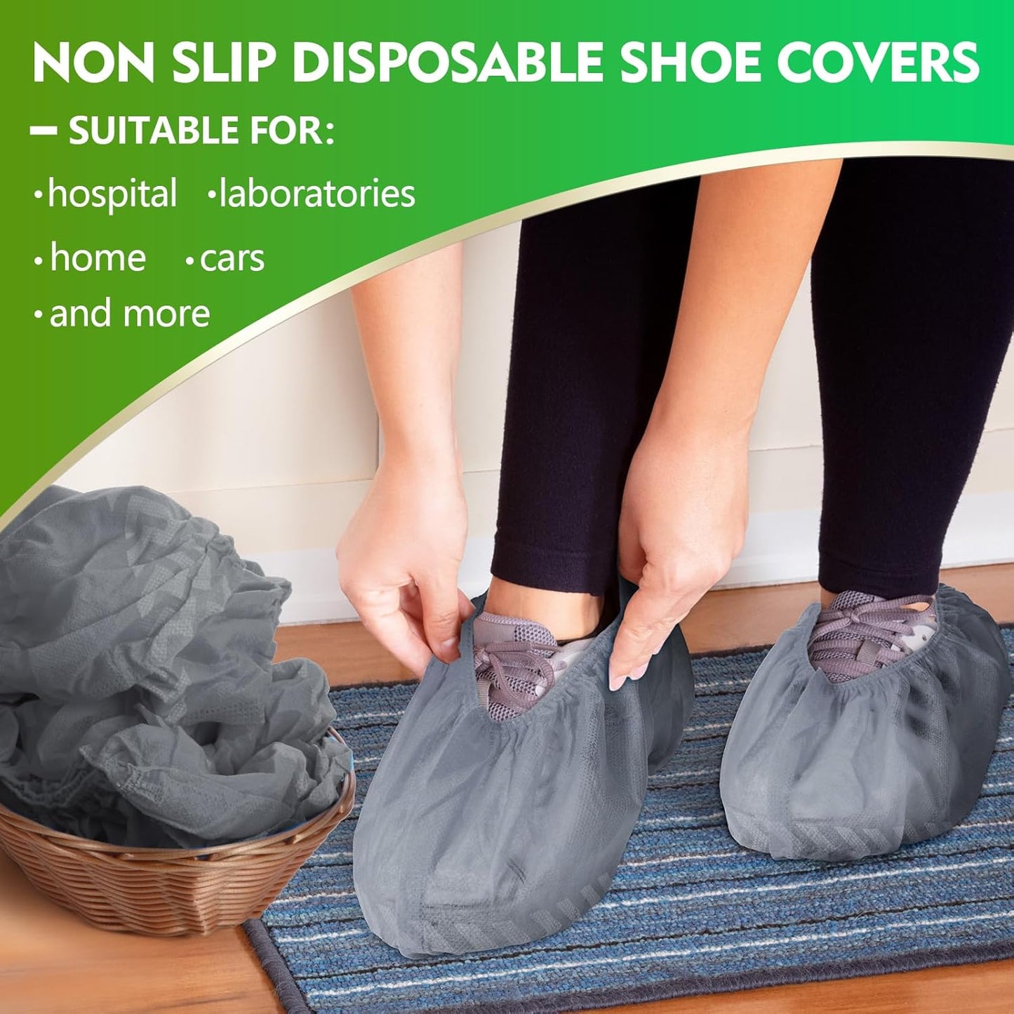 Zhanmai 300 Pack Disposable Shoe Covers Non Slip Disposable Large Foot Booties Shoe Covers for Indoors Contractors Floor and Carpet Protectors, One Size Fits Most(Gray)