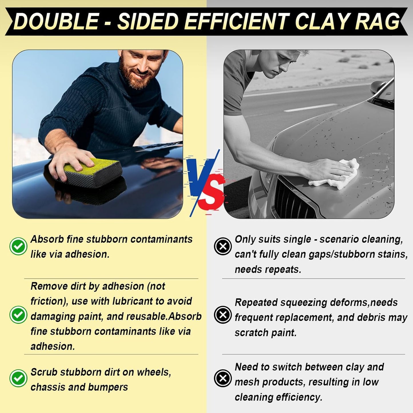 Car Wash Sponge,Dual Sided Car Clay Scrubber for Fast and Effective Removal of Paint,Light Overspray So On,Scrubbing and Clay Work,2-Pack