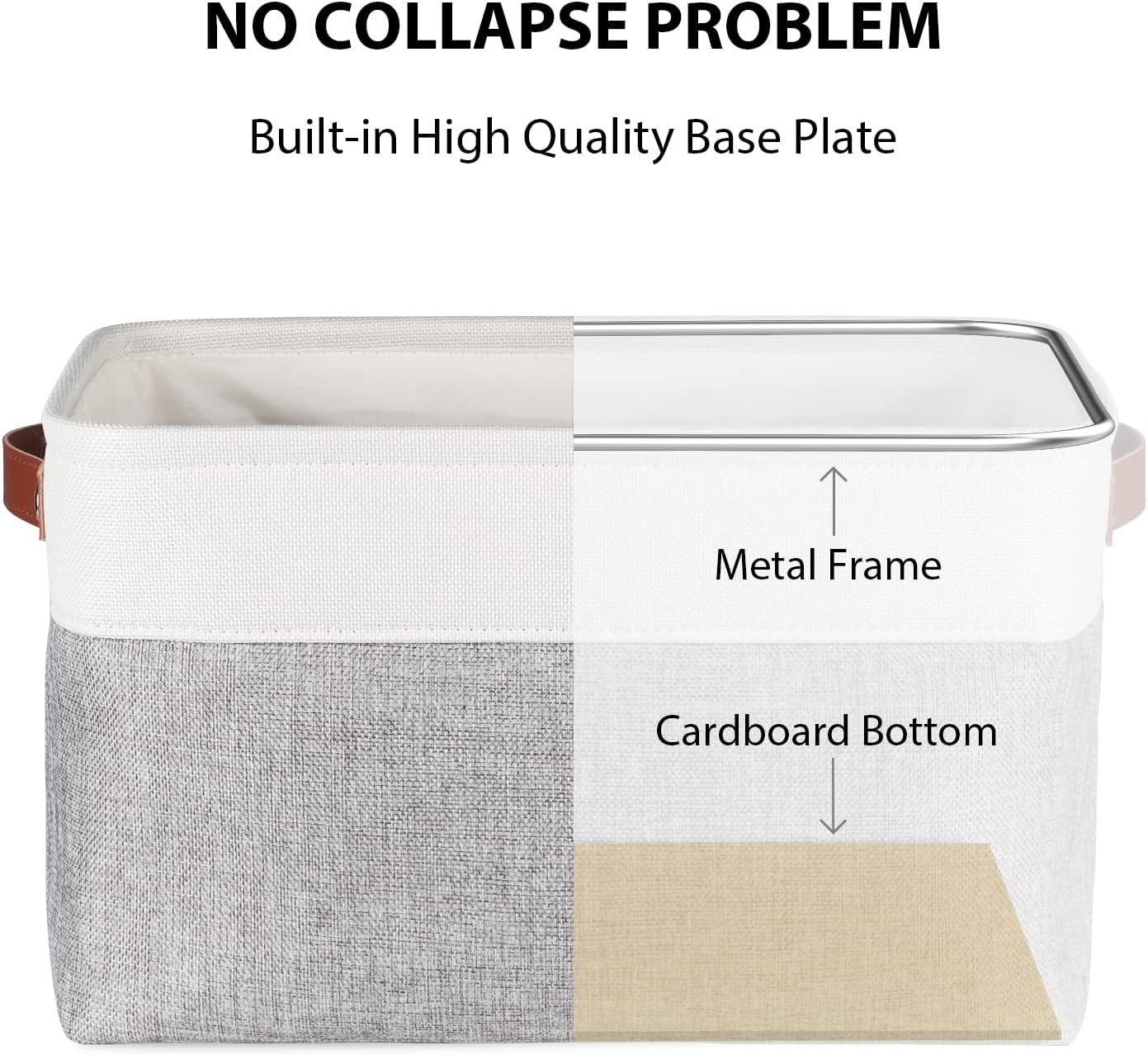 Univivi 15 inch Large Storage Baskets 4PC Gray Hard Bottom Foldable Storage Bins with PU Handles for Shelf Rectangle Fabric Baskets for Organizing (15”X10.5”X9.5”)