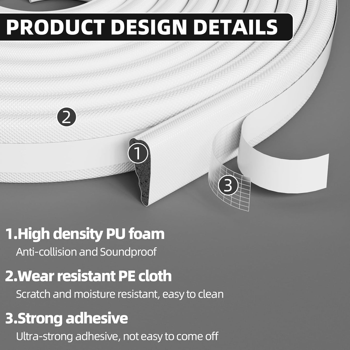 118" Wedge Weather Stripping Door Seal Strip for Door Frame & Window,Self Adhesive Window Insulation Draft Stopper Seal for Winter,Gray Foam Door Gap Filler for Soundproofing Light Blocker,White