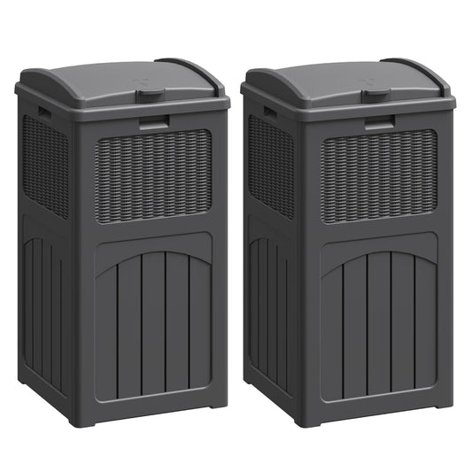 Flamaker 30 Gallon Trash Can, Resin Outdoor Garbage Can with Lid, Waterproof Hideaway Patio Waste Bins for Outside Use (2 Pack, Gray)