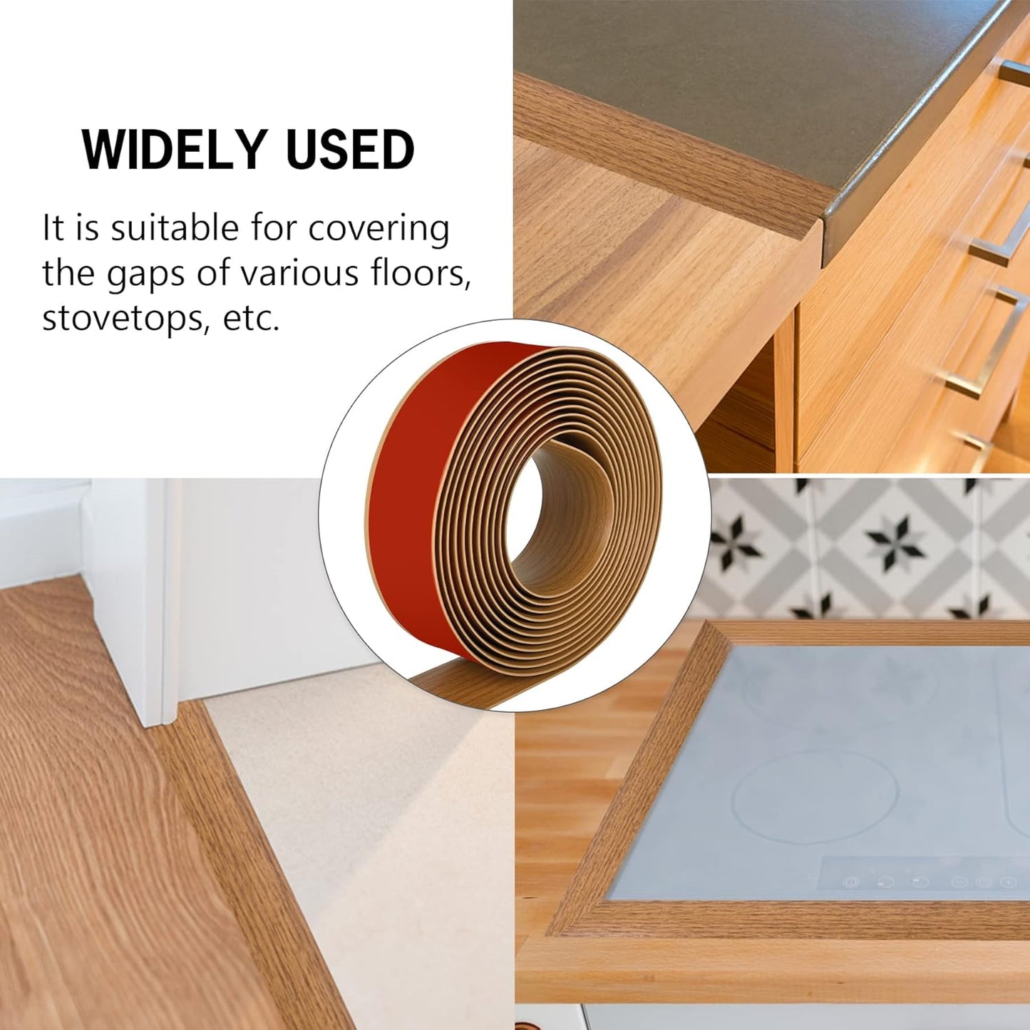 16.4Ft Floor Transition Strip Self Adhesive Vinyl Cover Floor Strip Flat Divider Transition Strip Wood Grain Design for Laminate Floor Gaps and Doorway Transitions (16.4Ft x 2 Inch, Light Brown)