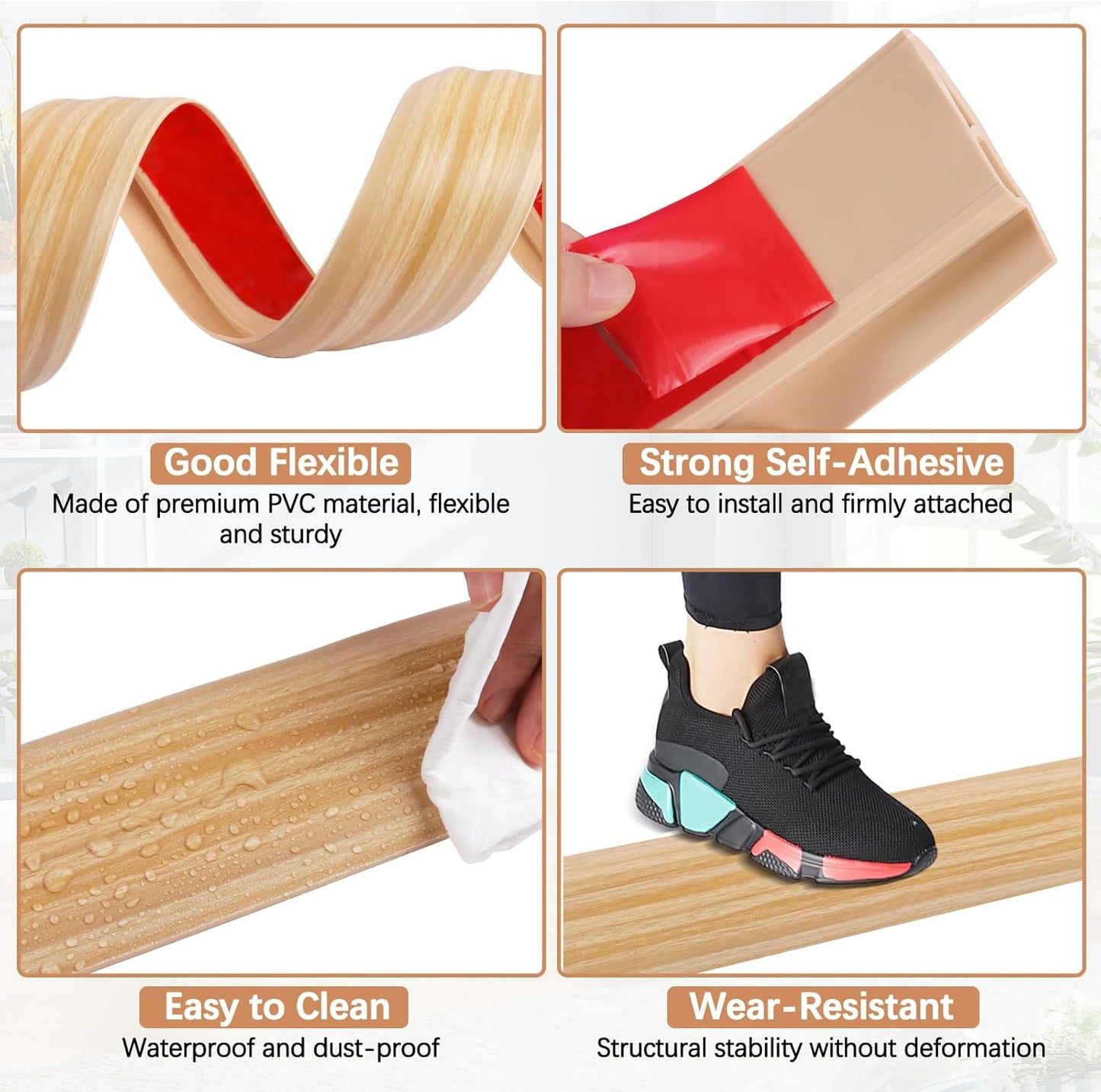 Vinyl Door Threshold Flooring Transition Strip Self Adhesive Carpet Edging Strip for Laminate Doorway Edge Threshold from 2/5" to 3/5" (Light Yellow Wood Grain, 6.6 Ft)