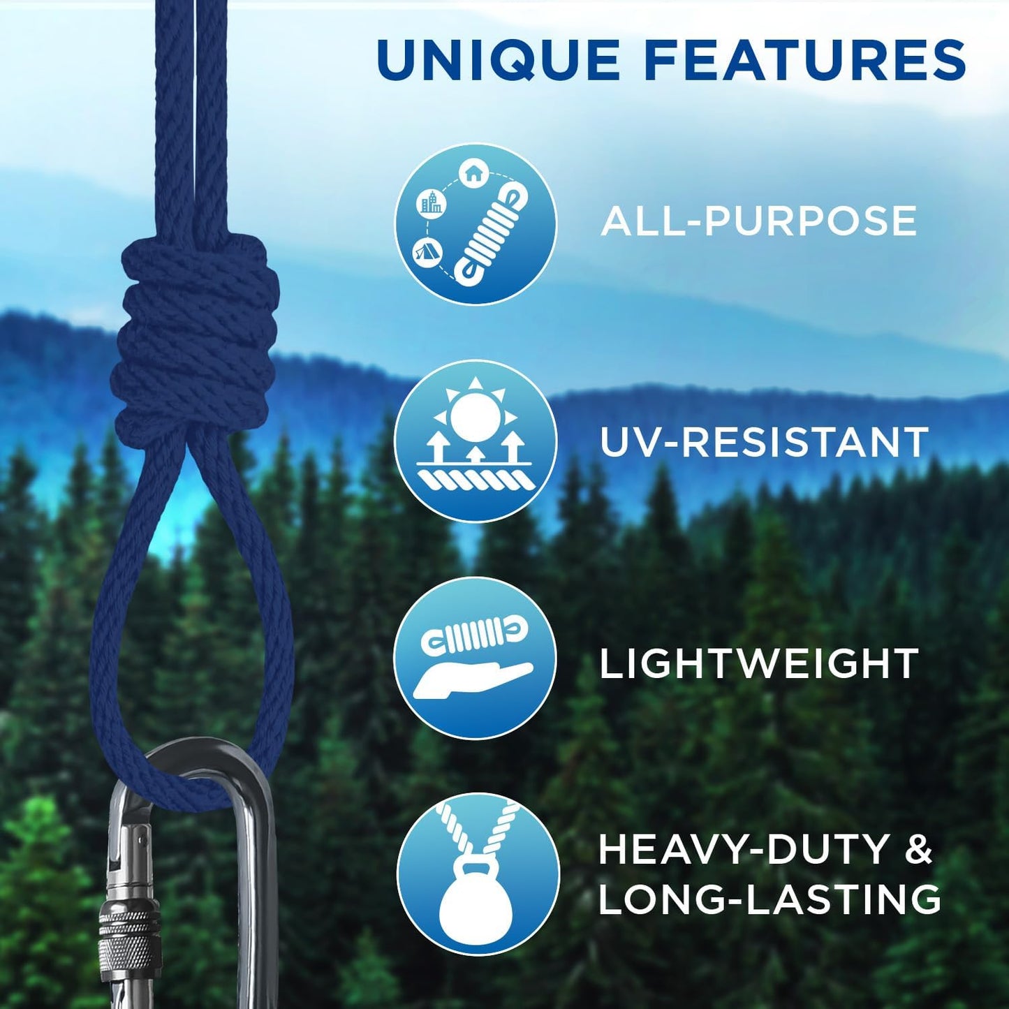 TECEUM Cotton Rope 3/16” (5 mm) – 50 FT – Strong All-Purpose Braided Rope – Natural Cotton – for Crafting, Сamping, Clothes Line, DIY, Indoor & Outdoor Use – Navy Blue