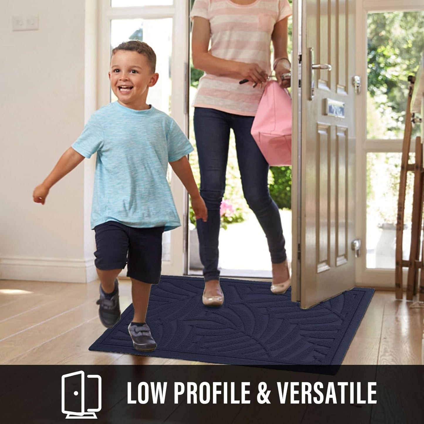 Front Door Mat, Absorbent Resist Dirt Welcome Door Mat Indoor Outdoor, Waterproof Doormat, Sturdy Non Slip Backing, Fade Resistant, Low Profile Entry Mat for Entryway, 29×17, Blue