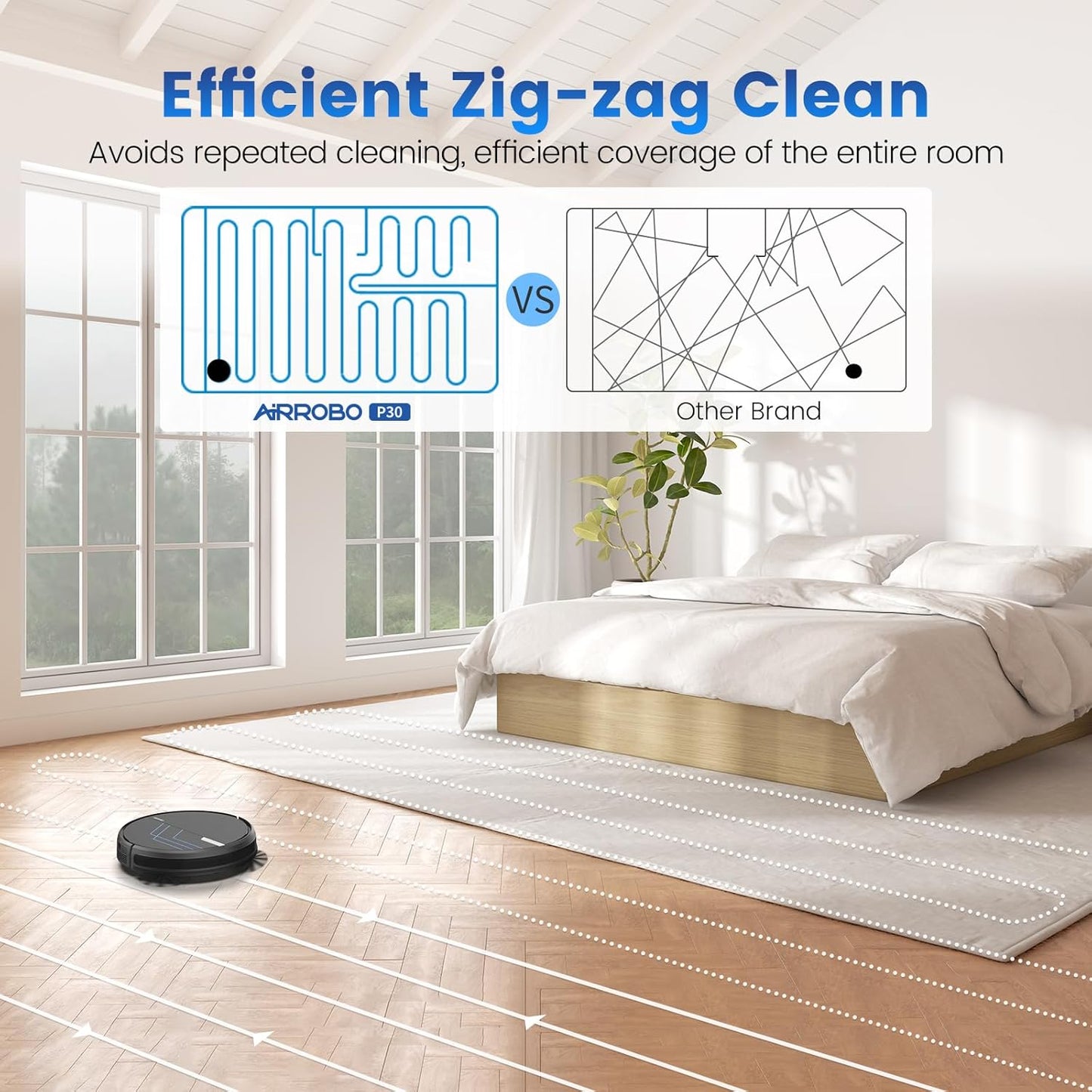 AIRROBO Robot Vacuum and Mop, 3000Pa Powerful Suction Robot Vacuum Cleaner with Self-Charging, Wi-Fi/App/Voice Control, Advanced Obstacle Avoidance, Slim Design, Ideal for Pet Hair, Hard Floor,Carpet