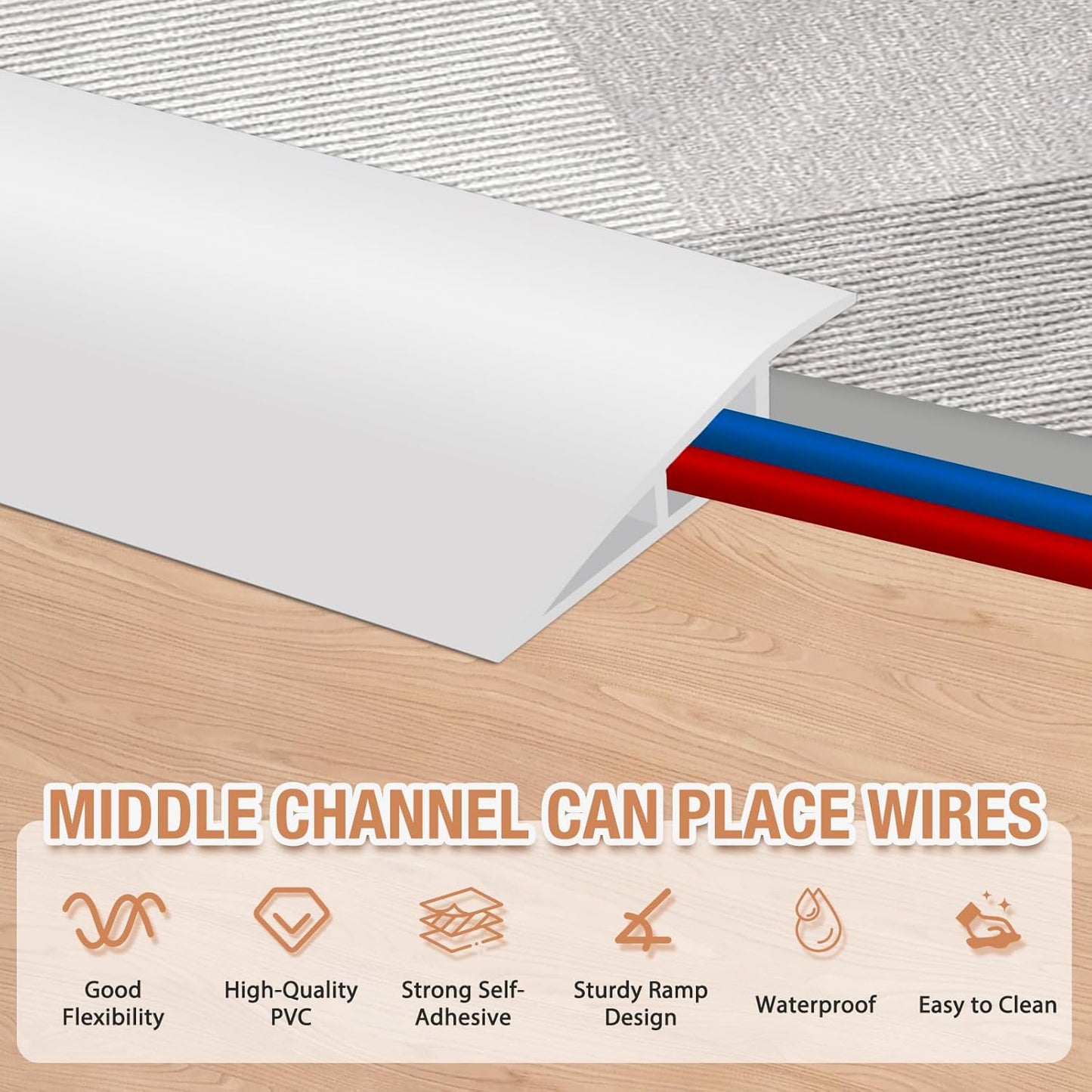 Floor Transition Strip Self Adhesive Vinyl Door Threshold for Doorways Carpet Edging Trim Overlap Edge Reducer for Laminate Floor, Carpet, Tile (White, 2/5" to 3/5", 3.3Ft)