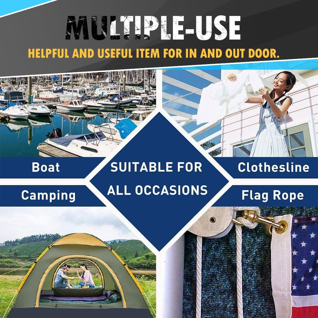 PerkHomy Cotton Rope 3/16" (5mm) 50 ft Multi Purpose Utility Diamond Braided Cord, Natural Cotton for Clothes Line Camping Crafting Flag Pole, Brown