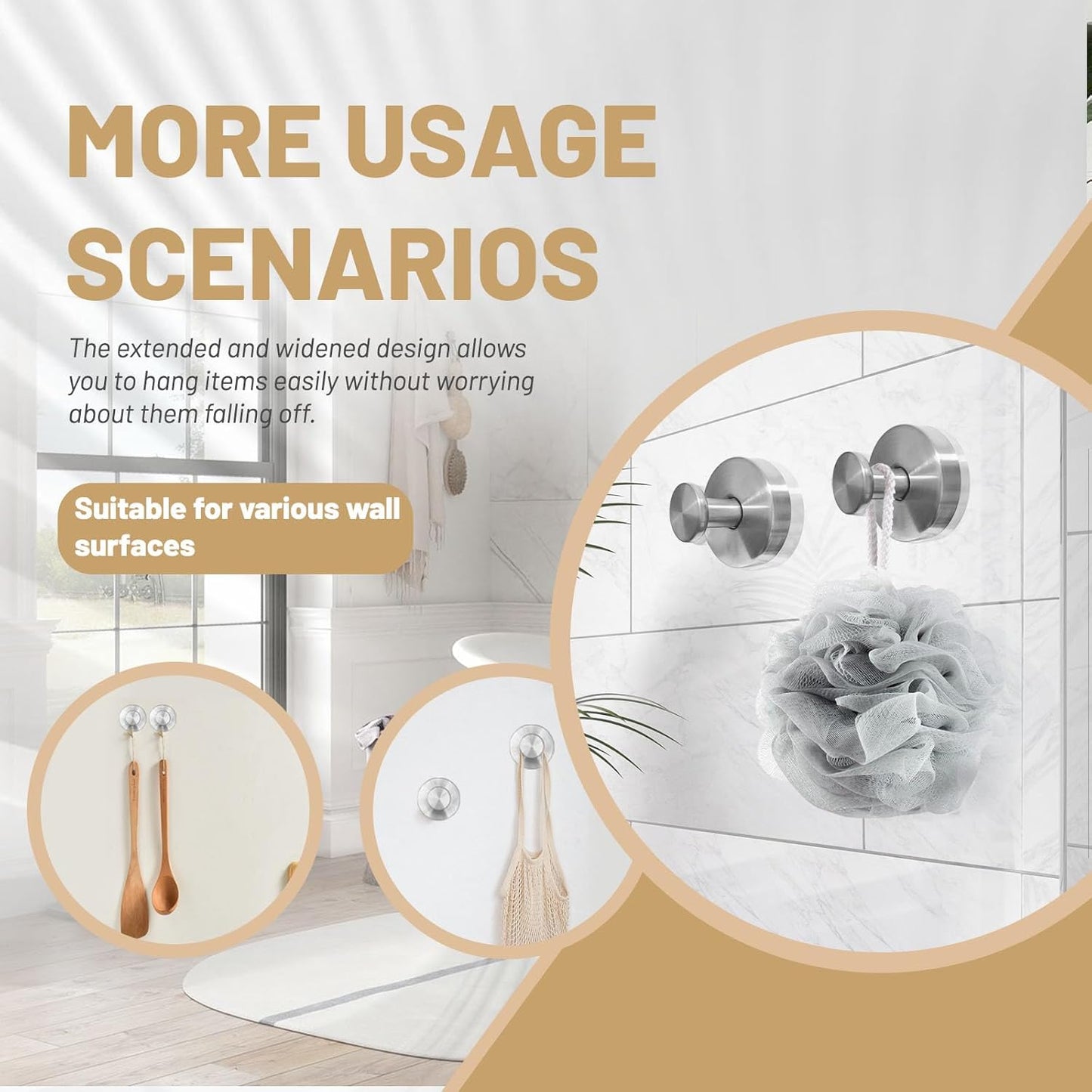 4 Pcs Suction Cup Hooks for Shower，Removable Hooks，Towel Hook，Suction Hook for Bathroom, Bedroom, Glass Window (Bright Silver)