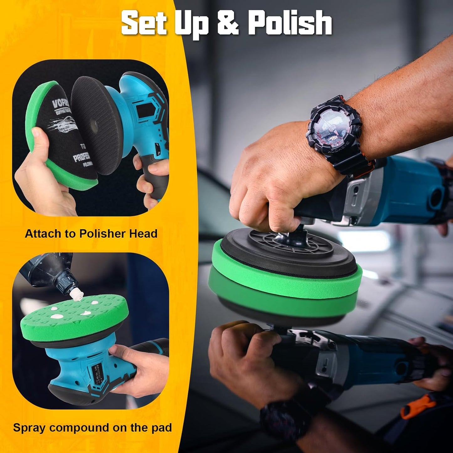 8 Pcs Buffing Polishing Pads, 6 Inch Polishing Pads, Car Compound Buffing Sponge Pads and Woolen Pads Cutting Polishing Pad Kit for Car Buffer Boat Compounding, Polisher & Waxing