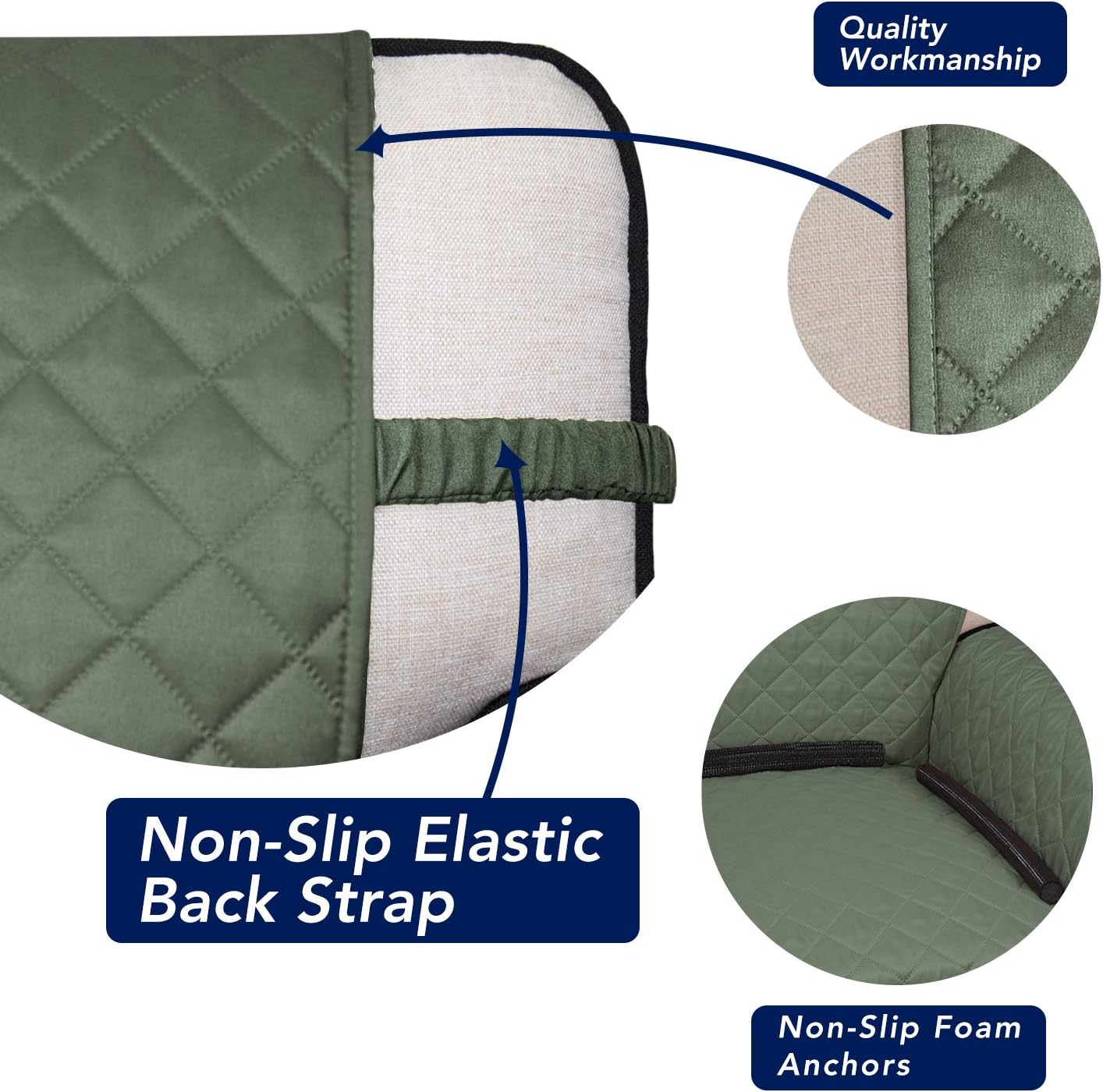 PureFit Reversible Quilted Sofa Cover, Water Resistant Slipcover Furniture Protector, Washable Couch Cover with Non Slip and Elastic Straps for Kids, Pets (Oversized Sofa, Greyish Green/Beige)