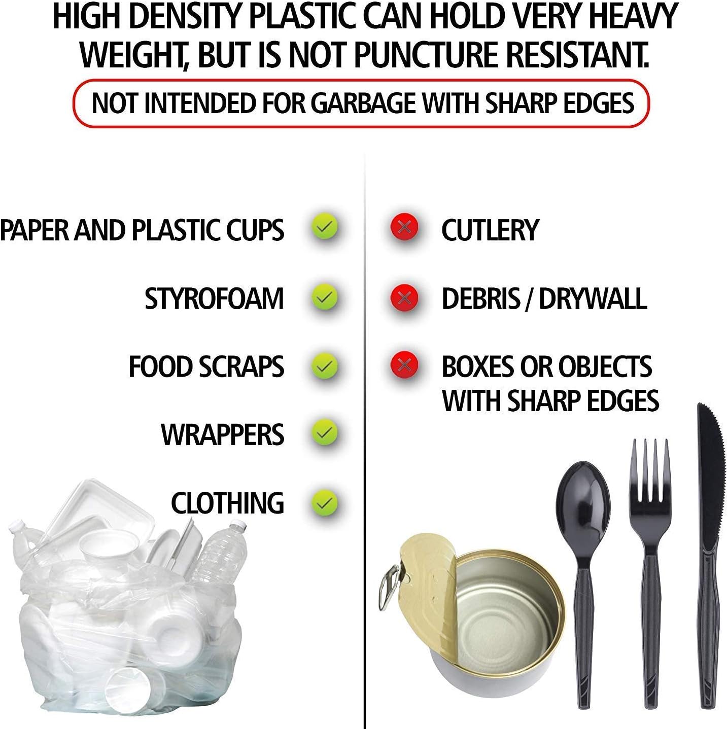 Aluf Plastics High Density Trash Bags, 10 Gallon, 1000 Count, 8 Micron (eq), 24" x 24", Black, for Bathroom, Office, Industrial, Commercial, Janitorial, Municipal, Recycling