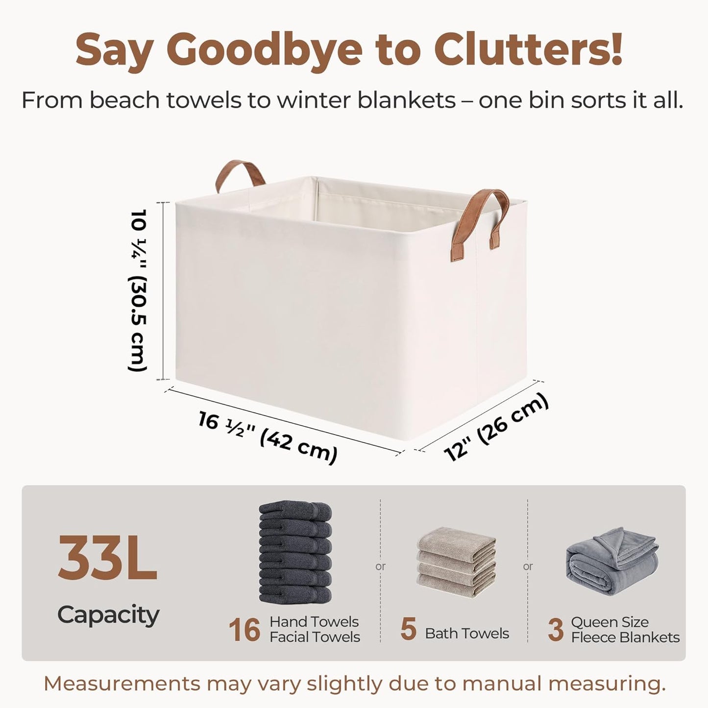 StorageWorks Storage Bins, Shelves Baskets for Organizing, Large Fabric Closet Organizers with Handles, Metal Frame, Natural Color, 2-Pack