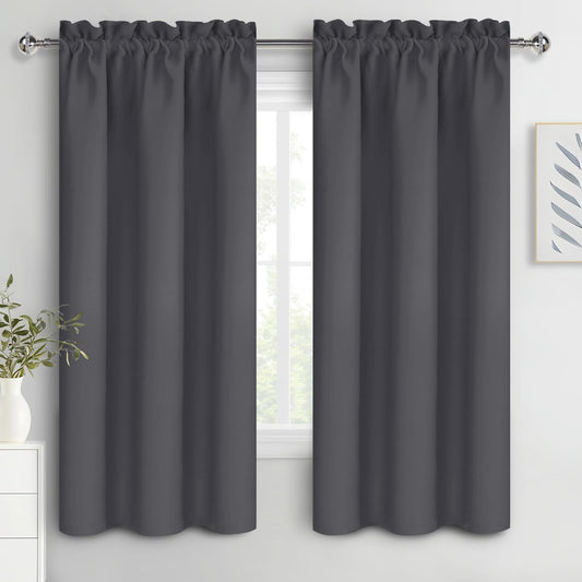 DWCN Blackout Curtains for Bedroom 72 Inch Length 2 Panels Set, Solid Thermal Insulated Energy Saving Rod Pocket Window Treatment Curtains Blackout Drapes (W38 x L72 Inch, Dark Grey)