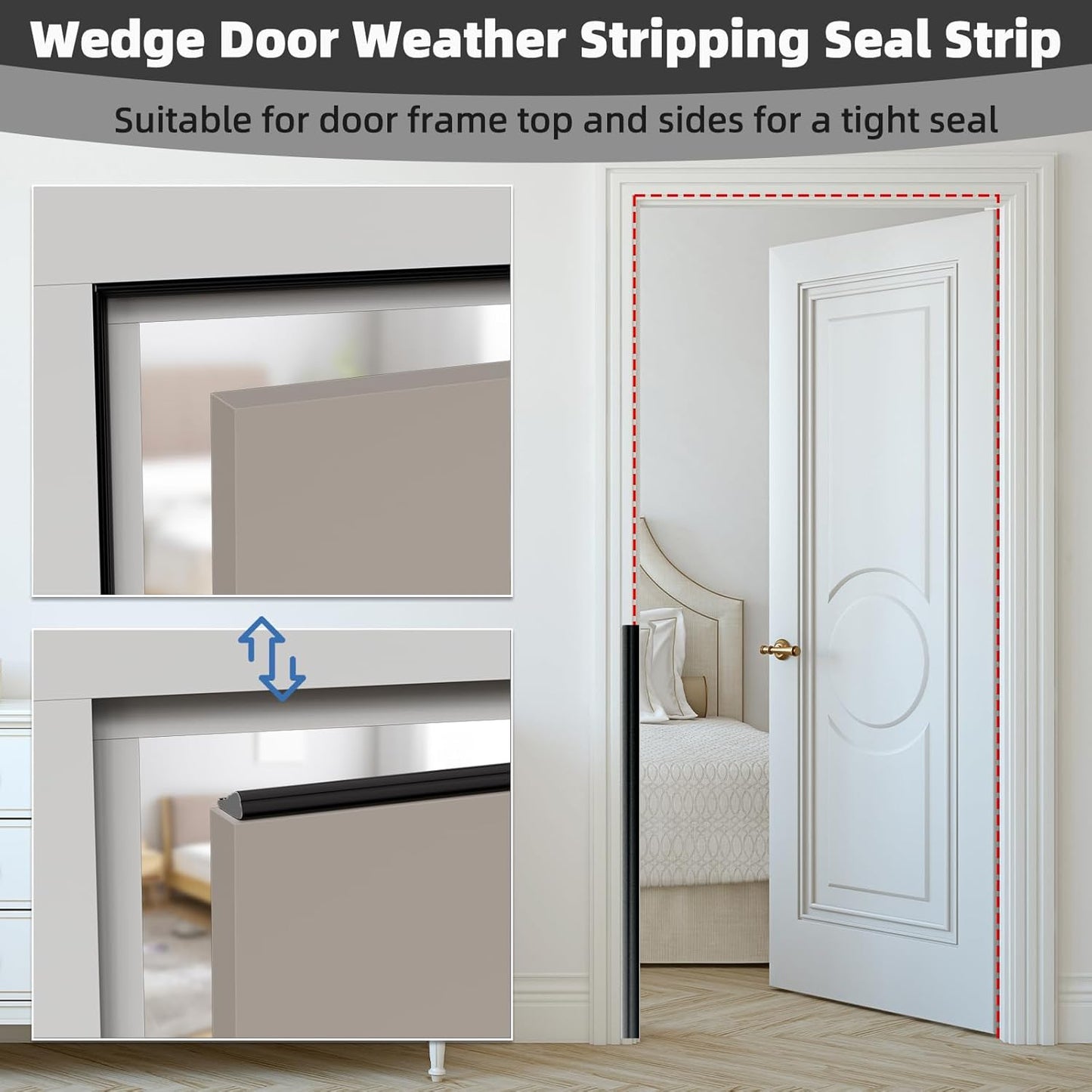 3Pcs×196" Wedge Weather Stripping Door Seal Strip for Door Frame & Window,Self Adhesive Window Insulation Draft Stopper Seal for Winter,Gray Foam Door Gap Filler for Soundproofing Light Blocker,Black