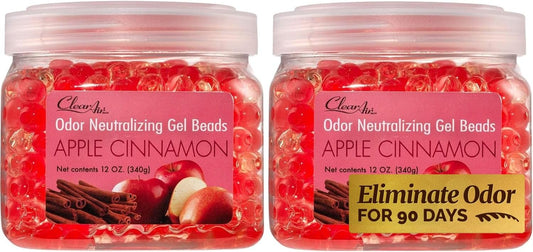 Clear Air Odor Eliminator Gel Beads - 12 oz, Pack of 2 - Air Freshener Made with Essential Oils - Eliminates Odors in Bathrooms, Cars, Boats, RVs & Pet Areas - Apple Cinnamon Scent