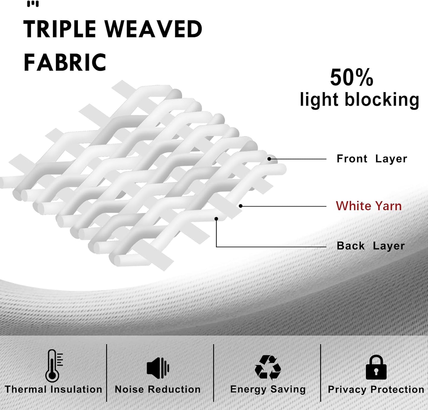 DWCN White Curtains for Living Room Thermal Insulated, 50% Light Blocking Curtains for Bedroom, Dining Room Window, W 42x L 63 Inch, Set of 2 Rod Pocket Curtain Panels