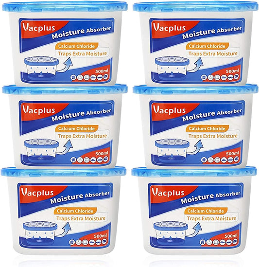 Vacplus Moisture Absorbers 6 Pack, 10.5 Oz Portable Humidity Absorber Boxes for Your Bathroom, Closet & Car, Dehumidifier with Fragrance Free, Navy Blue