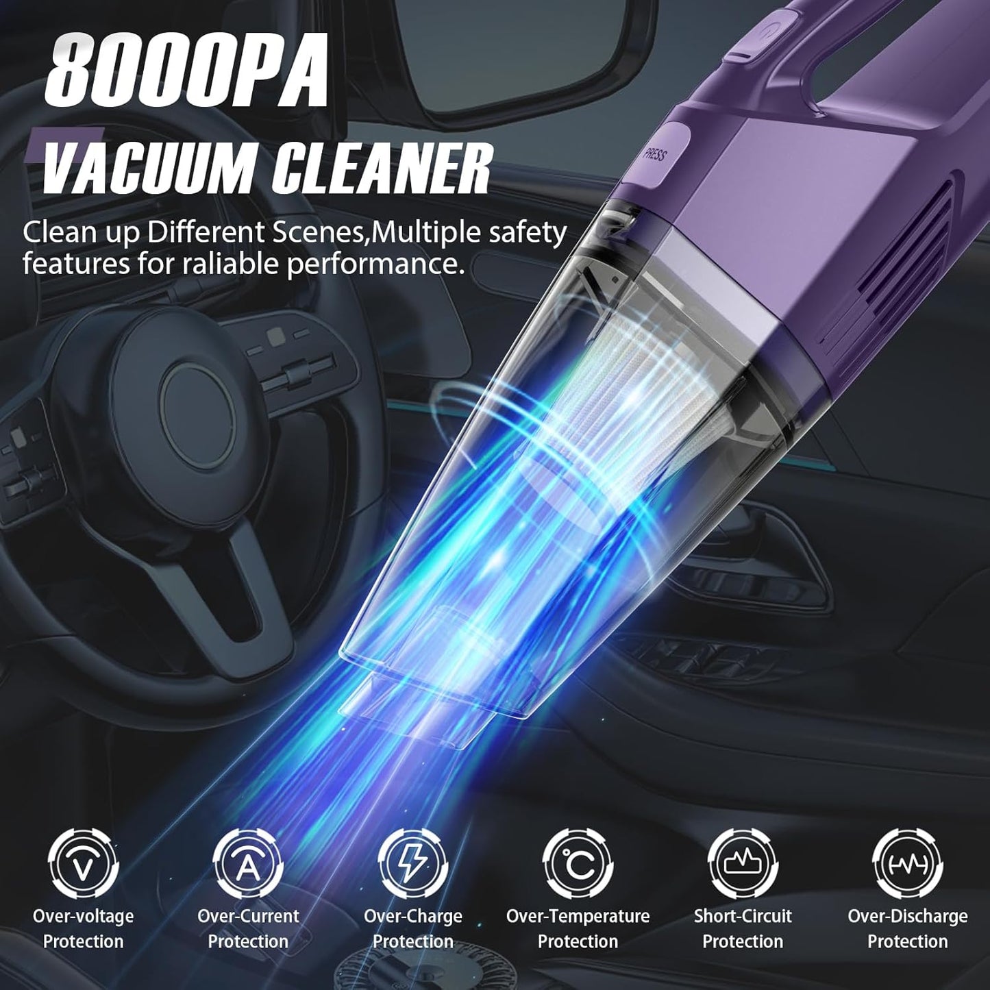 Handheld Vacuum Cordless – Car Vac Portable with 8KPA & Multi Accessories & Low Noise, Lightweight Hand Held Vacuum Cordless Rechargeable for Car/Home/Dust/Pet Hair, Mine Portable Vacuum