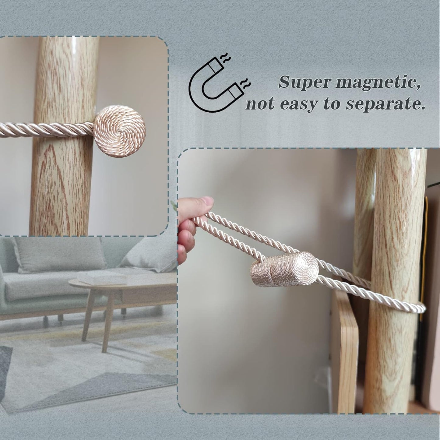 Hion Magnetic Curtain Tiebacks Beige 4 Pack, Curtain Tiebacks Buckles Holdbacks Holders Hooks Clip for Home Bedroom Office