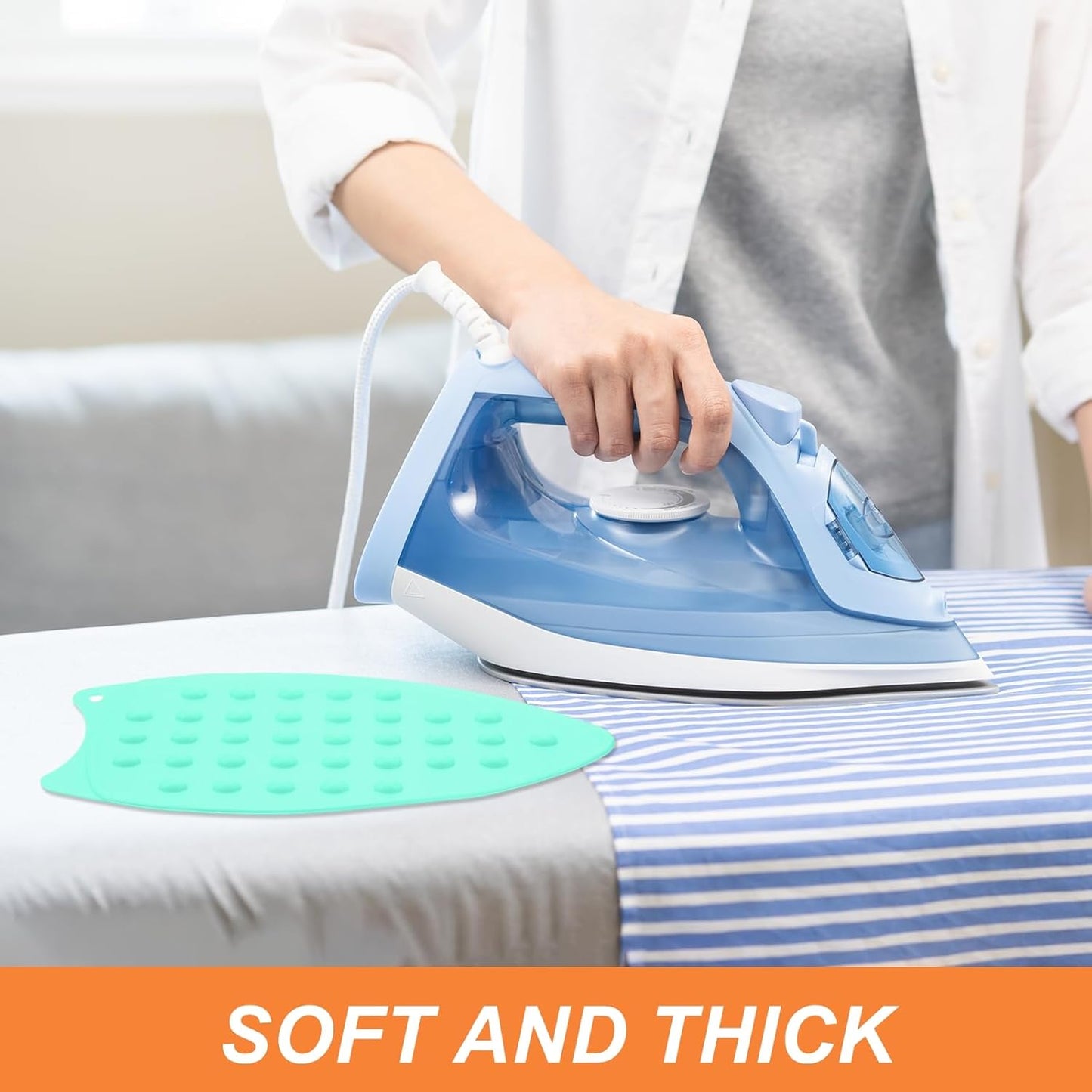 PATIKIL Silicone Iron Rest Pad, 2 Pcs Multipurpose Hot Heat Resistant Iron Rest Plate Protective Pad for Ironing Board Hot Resistant Steamer Steam Compact Mat, Lake Blue