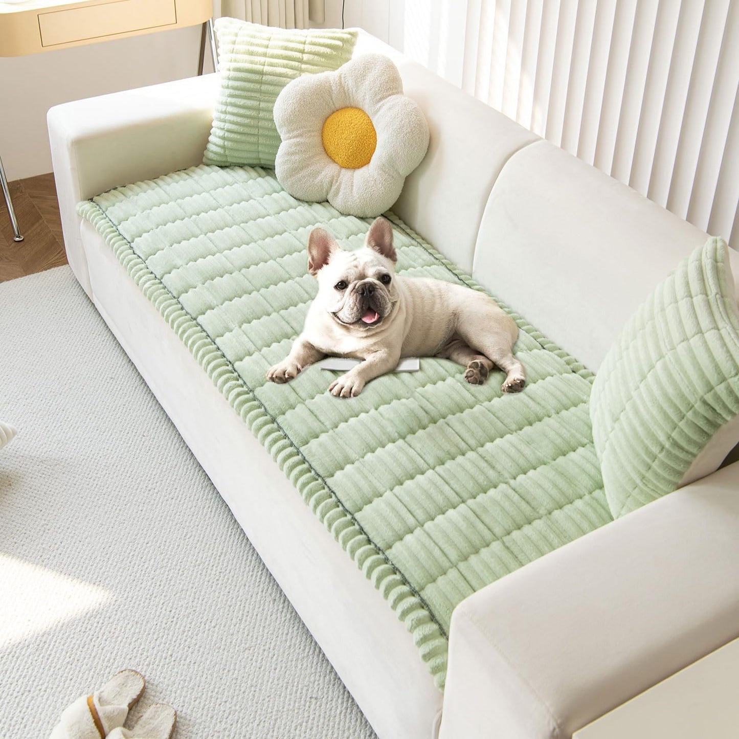 OTOB Couch Cover for Dogs Washable, Non Slip Plush Sofa Covers for 3 Cushion Couch, Fuzzy Pet Friendly Mat Bed Furniture Protector Sofa Slipcover, All Seasons (Matcha Green, 27.6" x 70.9")