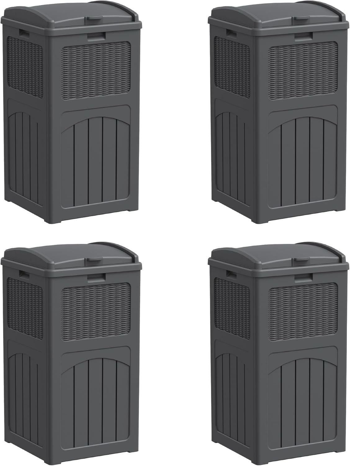 Greesum 33 Gallon Outdoor Trash Can with Lid, Waterproof Resin Garbage Bin for Hideaway, Deck, Patio, 4 Pack, Gray