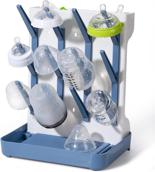 Space Saving Vertical Bottle Drying Rack, Large Countertop Baby Bottle Drying Rack Holder for Baby Bottles and Pump Parts, Blue
